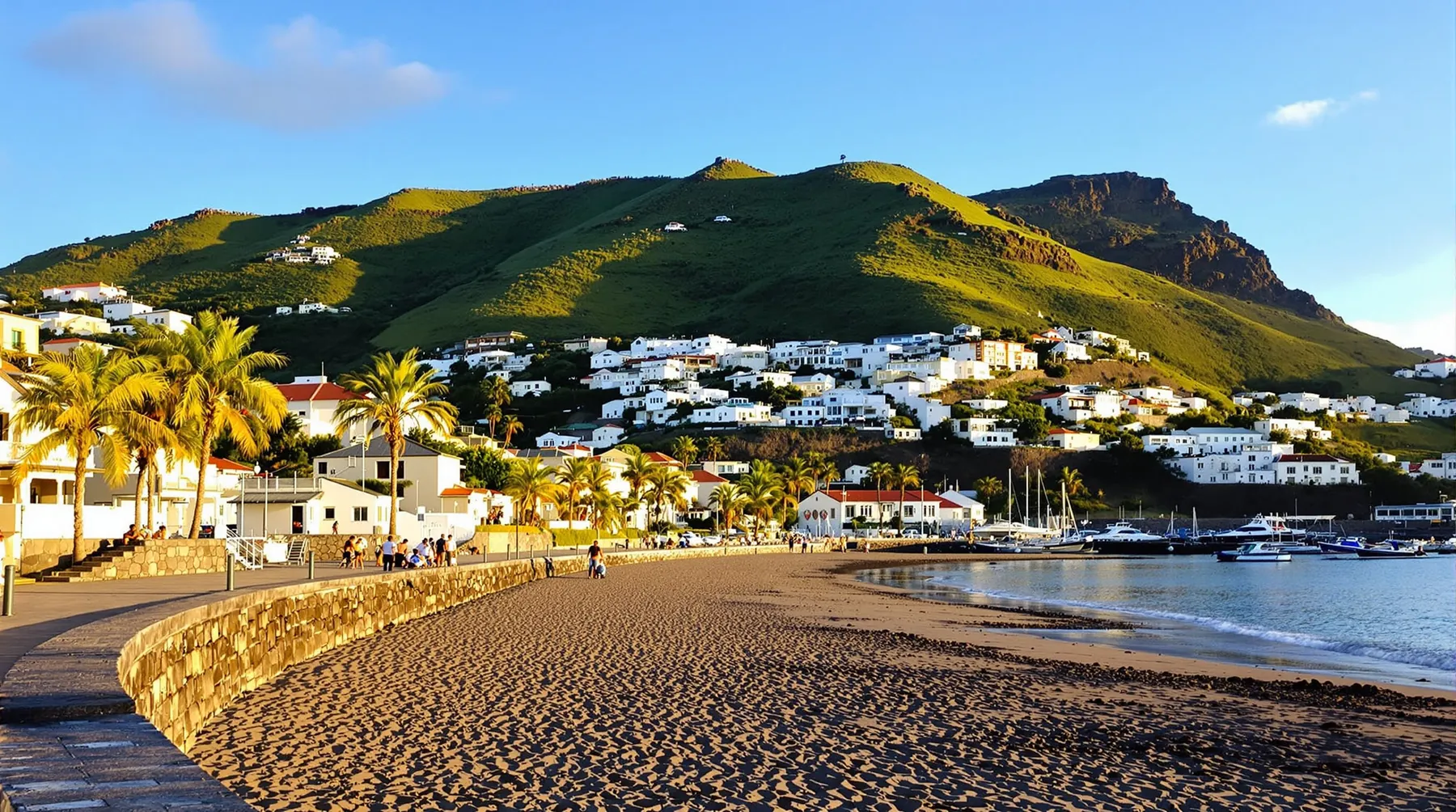 The promenade and the old centre of Machico at the end of the day