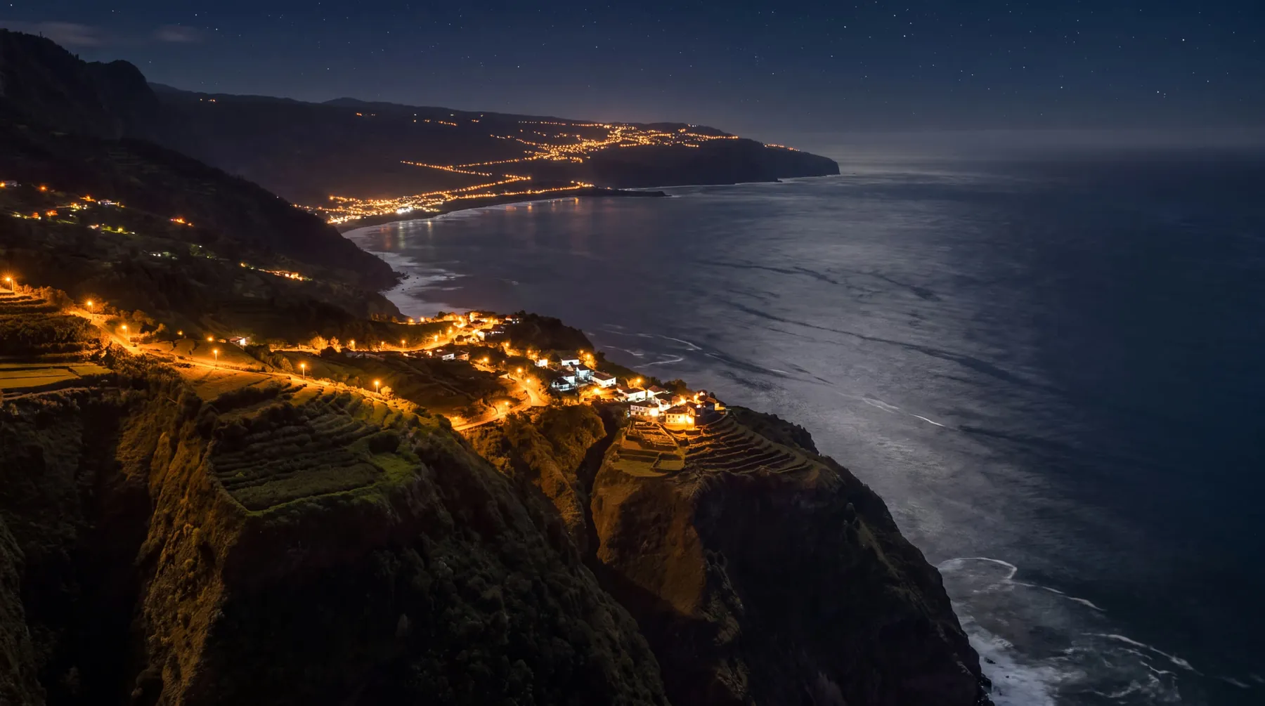 The same coast of Madeira at night