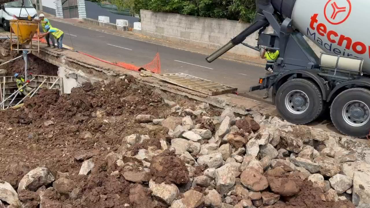Concrete for the retaining wall along the road