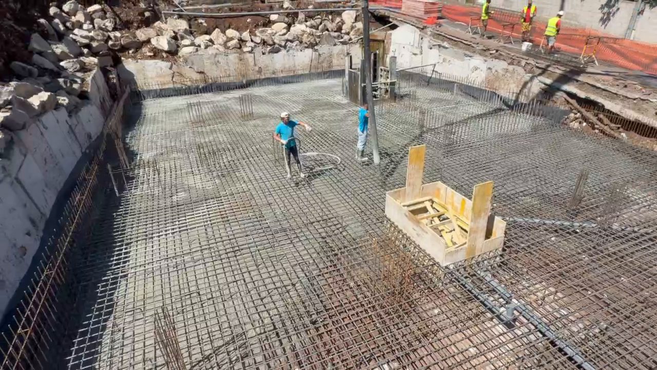 The foundation slab being poured