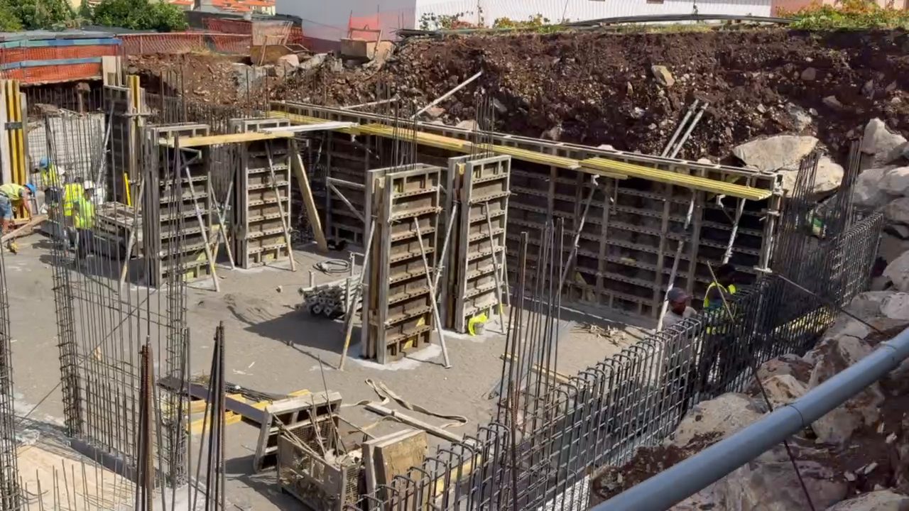 Formwork for the walls of the garage level